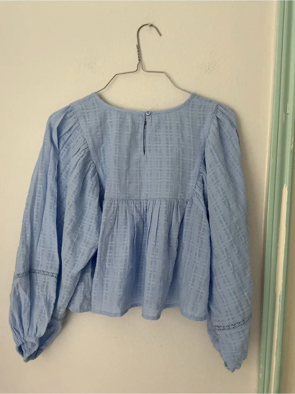 GAP Light Blue Textured Peasant Blouse
